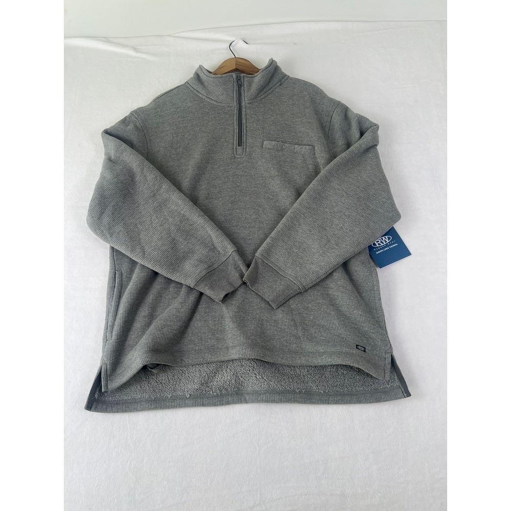 NWT! Rugged Wear Quarter Zip Pullover Mens L Gray Sherpa Lined Thermal 12226MN